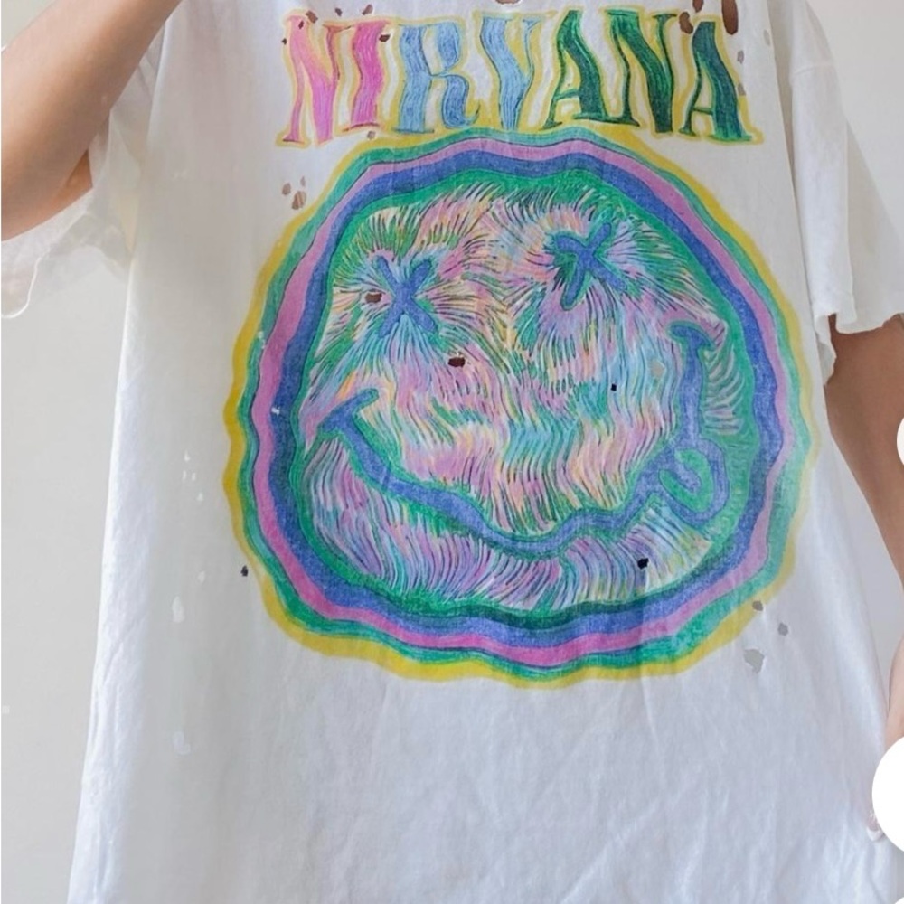 Urban Outfitters Nirvana White Tee with Colorful Graphic